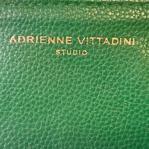 Adrienne Vittadini Studio Green Pebbled Leather Wristlet Clutch Floral Lining